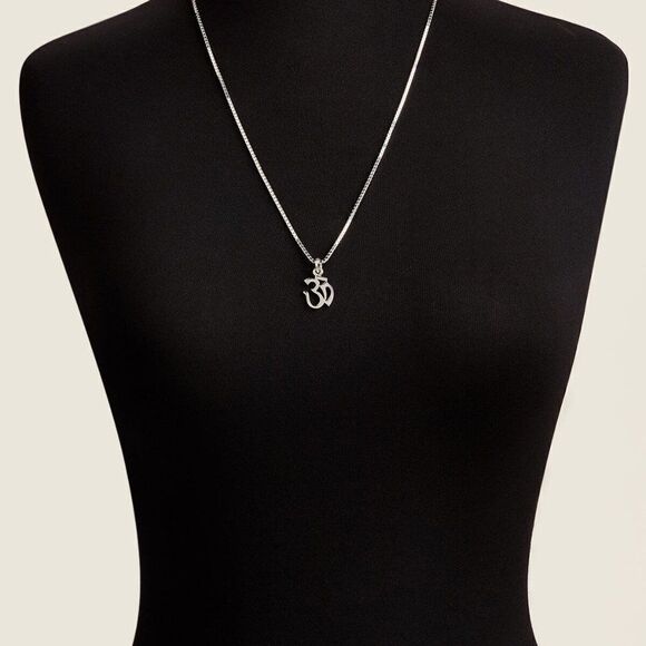 OM JEAN CLAUDE Silver-Tone Unisex Om Buddhist Charm Pendant  With Box Chain  NEW - Picture 2 of 4